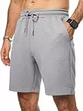 JMIERR Herren Textur Kurze Hosen mit 3 Taschen 2025 Sommer Casual Loose Shorts Elastische Taille Grau XL