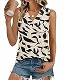PLOKNRD Damen Tank Top Sommer Locker Oberteile Ärmellose V Ausschnitt Tops Shirts 2026 Schwarze Aprikosenblätter L