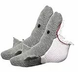 FGFD&OU Lustige Socken Herren Damen Bunte Stricksocken Winter Dicke Warme Socken Unisex Kuschel Thermosocken Grobstrick Weihnachtssocken Weihnachtsgeschenke für Männer und Frauen (Hai, 32-38)