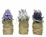 Decoris Mini Kunstblumen Veilchen im Topf 17cm x 1 Stück sortierte Kunstpflanze mit Juteband