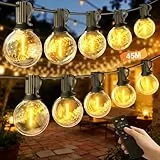 Lichterkette Garten Außen mit Fernbedienungen, 45,7M Dimmbar LED Lichterkette Außen mit G40 Wasserdichte Glühbirnen, Outdoor Lichterketten Strom für Party, Terrasse, Hochzeiten, Balkon