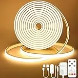 Lamomo COB LED Streifen 10M, Warmweiss Dimmbar Neon Led Leiste, Wasserdicht 3000K Led Strip mit Fernbedienung, 10mm Breit, Silikon Flexibel Band für Schlafzimmer Innen Außen Küche Deko, CRI90+