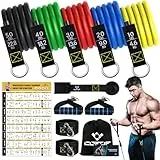 Resistance Bands Widerstandsbänder Set, 5 Fitnessbänder Expander Tube Bands, Fitnessband mit Großem Griff Knöchelriemen Türankerbefestigung Tragtasche, Ideal für Pilates Krafttraining