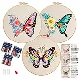 Smart-Feather 3 Stück Schmetterling Stickerei Kit für Anfänger, Hand Stickerei Kits für Erwachsene mit Hoop, DIY-Kunstprojekt-Bastelset (Schmetterling)
