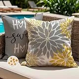 Jayusaror Kissenbezug 40x40 Outdoor Kissen Wetterfest Kissenhülle Grau Gold Dahlien Blumen Zierkissenbezug Cushion Cover Kissenbezüge für Sofa Garten Terrasse Balkon Außenbereich Deko 2er Set