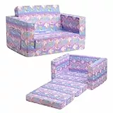 BEJOY Kindersofa Aufklappen 2 in 1 Schlafsofa, Kindersessel, Kinder Couch Ausklappbar Kinder Sofa für Kinderzimmer Kindertags- und Geburtstagsgeschenk für Mädchen und Jungen - Schönes Einhorn