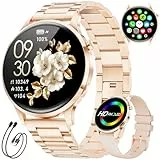 SUNKTA Smartwatch Damen mit Telefonfunktion 7,9mm Dünn 1.32' AMOLED Elegant Edelstahl Smart Watch Frauen für Android iOS,Herzfrequenz,Schlafmonitor,Menstruationszyklus,100+ Sportmodi,Roségold