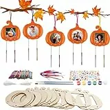 HONMOK 12 Stück Kürbis Fotorahmen Windspiel Bastelset Herbst Basteln Kinder Holzbastelset DIY Kürbis Bilderrahmen Bastelhandwerk zum Bemalen Kreativsets Geschenk für Mädchen Junge Herbstszeit
