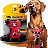 Tierhood Hundegeschirr - Reflektierendes Anti-Zug Geschirr für kleine bis große Hunde - Gepolstert - Rot, 40