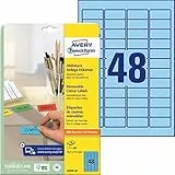 AVERY Zweckform L6039-20 Blaue Etiketten (960 Aufkleber, 45,7x21,2mm auf A4, wieder rückstandsfrei ablösbar, selbstklebende Farbetiketten, Papier matt, bedruckbare, farbige Klebeetiketten) 20 Blatt