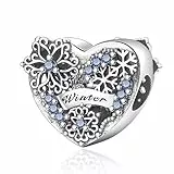 Symretie Herz Charms Anhänger 925 Sterling Silber Saison Winter Schneeflocke Bead Blau Charms Kompatibel mit Europäischen Armbändern und Halskette