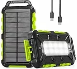 WOWMVP Solar Powerbank 10000mAh, PD22.5W Tragbare Solar Ladegerät USB C Externer Akku Outdoor Wasserdichtes mit LED-Licht und 3 Ausgängen für Smartphones Tablets Camping