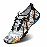 IceUnicorn Strandschuhe Badeschuhe Damen Herren Schwimmschuhe Aquaschuhe Sommer Schnell Trocknend Surfschuhe(Weiße Orange,45EU)