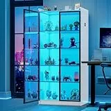 Lvifur Vitrinenschrank Weiss Sideboard, 35 × 70 × 165 cm Smart Vorratsschrank mit RGB 3 Farben Dimmbares Buffetschrank Intelligente Sensorik Vitrine Weiß
