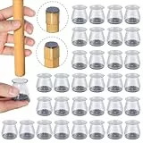 32 Stück Schutzkappen Für Stuhlbeine mit Filz, Transparent Silikon Stuhlbeinkappen, Filzgleiter für Stühle, Klein Stuhlkappen Rund Stuhlbeinschoner für Hartholzböden (Fit 23-32.9mm)