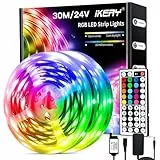 IKERY 30m RGB LED Streifen - IR-Fernbedienung, Musik Sync, 16M Farbwechsel, Selbstklebend & Schneidbar, für Zimmer, Party & Weihnachtsdekoration, 2 Rollen von 15m