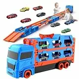 Spielzeug Lastwagen mit 8 Rennautos,Transport-LKW für Kinder von 3 4 5 6 7 8+Jahren,Rennwagen in Garage,Tragbares & Faltbares Spielzeugauto mit 61-Zoll-Rennbahn,Geburtstagsgeschenk für Jungen