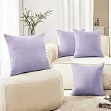 Deconovo Dekokissenbezüge, Couch-Kissenbezüge, dekorativer Leinenkissenbezug mit unsichtbarem Reißverschluss, für Sofakissen, 66 x 66 cm, Pastellviolett, 4 Stück, ohne Kissenfüllung)