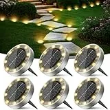Peasur 6 Stück Solar Bodenleuchten Aussen, 8 LED Solarlampen für Außen Garten Wetterfest, Solarleuchten Gartenbeleuchtung für Boden Weg Rasen Gehweg Warmweiss