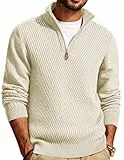 PJ PAUL JONES Herren Troyer Pullover Casual Strickpullover Slim Fit Pulli Baumwolle Feinstrick Sweater Reisverschluß Winterpullover, Beige, L