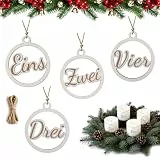 Joxessaien Adventskranz Zahlen 1-4 Holzanhänger Ø 5cm – Adventszahlen Set für Kerzen & Kerzenhalter, Advent Deko Weihnachten, Zahlenschilder Holz Rund, Weihnachtsanhänger Adventsgesteck