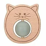 LÄSSIG Baby Greifling Beißring Beißhilfe Holz Silikon schadstoffgeprüft Spielen Anfassen Motorik Zahnen/Teether Ball, Little Chums cat, grau