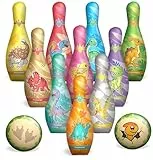 STAY GENT Kegelspiel mit 10 Kegel und 2 Bälle, Dinosaurier Weich Bowlingkugel für Kinder Drinnen Draußen, Bowling Ball Set Geschenke für 3 4 5 6 Jahren Kinder Geburtstag Weihnachten