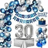 30. Geburtstag Deko, Luftballons 30.Geburtstag Männer mit Blau Silber Luftballons 30. Happy Birthday Banner, Folienballon 30.Konfetti Ballon für Männer Frauen Geburtstagsdeko 30 Jahre Mehrweg