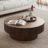 FammyLoft Couchtisch mit Stauraum, Modern Round CoffeeTable mit Fluted Design, Klein Kaffeetisch für Kid & Pet Friendly, Sofa Tisch, Center für Wohnzimmer/Balkon/Schlafzimmer, 75cm, Nussbaum
