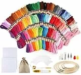 ilauke Stickgarn Set, Stickerei Starter Kit, 100 Farbfäden, 30 Nähnadel, 2PCS Aida Tuch, 5 PCS Bambus Stickrahmen, 1PCS Jutebeutel, Werkzeug-Set zum Nähen, Sticken Set Erwachsene