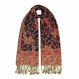 vimate Luxuriöse Pashmina-Schals für Abendkleider – Winterlicher warmer seidiger Pashmina-Wrapschal für Damen, Hochzeits- und Reiseschal, Stil 5 – Schwarz & Rot