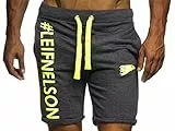 Leif Nelson Gym Herren Fitness Hose Short Trainingshose Trainingsshort 06296; Größe L, Anthrazit-Gelb