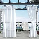 Clothink Outdoor Vorhang Wetterfest Mit Ösen Transparent Rostfrei mit Ösen für Terrasse Garten Balkon Familienhaushalte einfache Montage farbecht haltbar(254x215cm, 1Stück,Weiß)