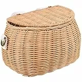 Cabilock Kinder-Fahrradkorb, Korb, Korb, Korb, fein gewebter Rucksack mit Deckel, Schultergurt, Frontlenker, Rattan für Kinderlenker