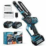 6 Zoll Mini Kettensäge mit Akku, Bürstenlose Kettensäge Elektro mit 2X4000mAh Ak ku,Selbsteinstellende Kette,Handsäge für Gartenscheren Holzschneiden Astschere (6&8 Zoll Ketten säge mit Akku)
