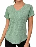 Gyabnw Sportshirt Damen Kurzarm Casual Leichtes Atmungsaktiv Funktions Sport Oberteile Damen V-Ausschnitt Trainingsshirt Damen Für Fitness Laufshirt Yoga