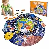 Kulveanju Kinder Puzzle ab 4 5 6 Jahre, 128 Teile Weltraumreise Bodenpuzzle, Große kinderpuzzle Spielzeug Kreisförmig, Puzzle für Jungen und Mädchen 3-7 Jährige Geschenk, 44x45 cm
