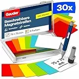 GAUDER Magnetetiketten beschreibbar - Wiederverwendbare Magnetschilder zum Beschriften für Whiteboard, Tafel, Kanban-Board und Kühlschrank - Magnetkarten mit Marker (30 Stück - 75 x 75 mm)