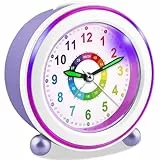 Edillas Wecker Kinder Jungen Mädchen, Fußball Wecker Analog Ohne Ticken mit Licht Schlummerfunktion für Kinder Schlafzimmer Nachttisch Tisch Aufwachenuhr (Lila)