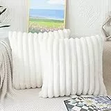 NIULAA Creme Weiß Kissenbezug 50x50 2er Set Flauschig Plüsch Deko Kissenbezüge Weich Gestreift Pelz Kissenhülle Dekokissen Sofakissenbezug Luxus Sofakissen Zierkissenbezüge Wohnzimmer Sofa