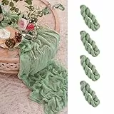 Abnaok 4 Stück Tischläufer Grün 90 x 300 cm, Käsetuch Tischläufer Weiss Tischläufer Musselin für Traubogen Hochzeit Brautparty Geburtstag Party