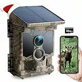 CEYOMUR Solar Wildkamera mit Handyübertragung App, 4K 68MP UHD Wildkamera WLAN mit 5200mAh Akku, Wildtierkamera mit 120° Bewegungsmelder Nachtsicht IP66 Wasserdicht mit U3 32GB Micro SD-Karte