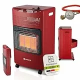 Juskys® Keramik Gasheizung GS42US in Rot - 4200 W mit Druckregler & Schlauch - Mobil, effizient & energiesparend - Gasheizer Gasheizofen Gasheizgerät