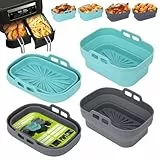 Alyvisun 4 Stück Airfryer Silikon Basket Wiederverwendbar Backform Air Fryer Silikonformen Rechteckig Einsatz Heissluftfritteuse Zubehör Mold, Silicone, Blau+Grau