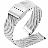 OUTPUTBT Metall Uhrenarmband 24mm Kompatibel mit Garmin Samsung Amazfit Huawei Smartwatch Edelstahl Ersatzarmband Leder Schnellverschluss Armband Damen Herren Silber