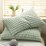 Freyamy Plüsch Kissenbezug 40x80cm 2er Set Grün Flauschig Kunstfell Kopfkissenbezug Flanell Fleece Samt Biber Kissenhülle Warme Cashmere Touch Zierkissenbezug