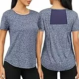 Wayleb Sportshirt Damen Kurzarm - Leichtes Atmungsaktiv Sport T-Shirt - Sommer Funktionsshirt mit Back Mesh - Locker Casual Sportoberteil fur Fitness Gym Yoga, Dunkles Himmelblau S