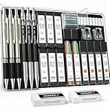 Four Candies 25-teiliges Kunst Druckbleistift-Set mit Etui, Metall-Druckbleistifte 0,5, 0,7, 0,9 mm 2 mm Kupplungsstift (HB 2H 2B 4B Farbe) mit 432 Stück Graphit Minen-Nachfüllungen für Zeichnen