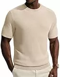 PJ PAUL JONES T Shirt Herren Kurzarm Strick Tshirt Einfarbige T-Shirts mit Rundhals S Aprikose