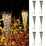 Görvitor Solar Gartenleuchten für Außen 6 Stück mit Erdspieß, Metall Solarleuchten Garten Retro mit Rautenblume, IP65 Wasserdicht LED Solarlampen für Außen Garten 15LM für Balkon Rasen Frauen Mama